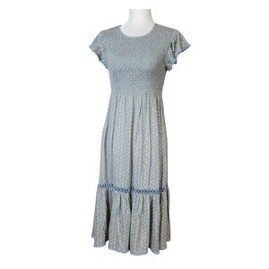 Patrons of Peace Blue and Cream Midi Smock upper Dress